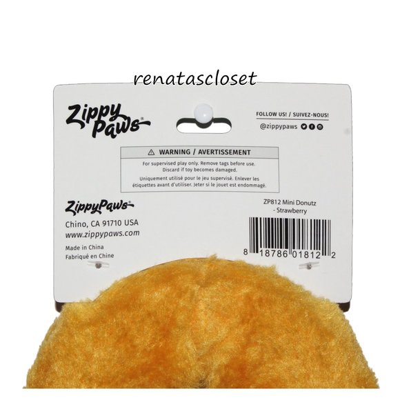 Zippy Paws Mini Donutz Plush Dog Toy - Strawberry NWT - Picture 6 of 7